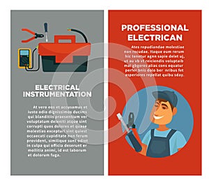 Electrical instrumentation and professional electrician promotional posters with sample text