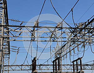 electrical lines of high voltage in the power plant of solar cle