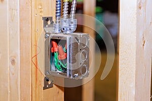Electrical metal box wiring inside interior walls of under construction house