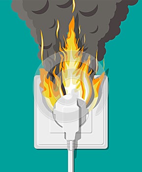 Electrical outlet on fire. Overload of network.