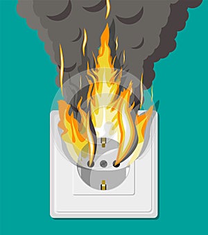 Electrical outlet on fire. Overload of network.