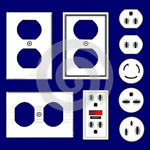 Electrical outlet plugs and faceplates in vector