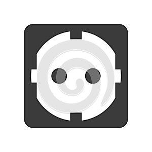 Electrical outlet or receptacle bold black silhouette icon isolated on white. Socket for plug.