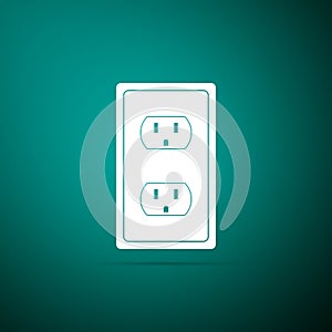 Electrical outlet in the USA icon isolated on green background. Power socket. Flat design. Vector