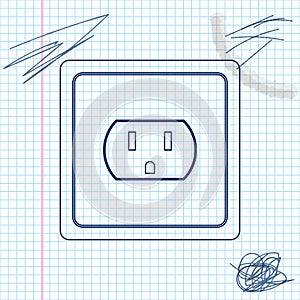 Electrical outlet in the USA line sketch icon isolated on white background. Power socket. Vector Illustration.