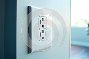 Electrical outlet on the wall, close-up, selective focus, Electrical plug in outlet socket at home, AI Generated