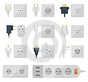 Electrical outlets plugs vector illustration.