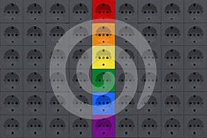 Electrical outlets sockets of gray and rainbow colors