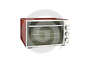 electrical oven on red color isolated on white