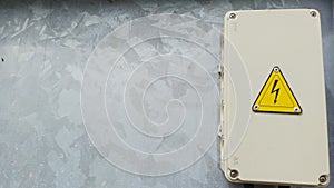 Electrical Panel Box with High Voltage Warning Sign