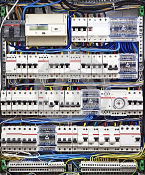 Electrical panel with fuses closeup