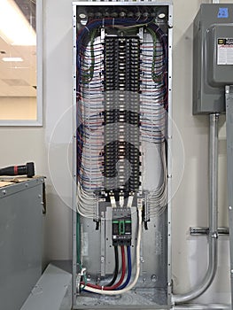 Electrical panel and subpanel at a commercial construction site