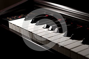 Electrical piano keyboard detail on black background