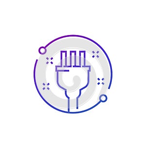 Electrical plug with 3 pins, line icon