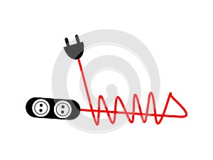 Electrical plugs and cables in red and black illustrations