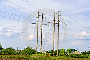 Electrical poles. Background with selective focus and copy space