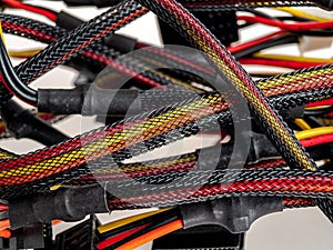 Electrical power cables, braided, power wires, close-up, connecting electrical