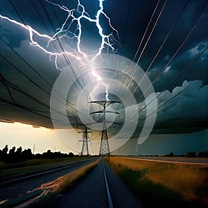 electrical power line breakage during storm and lightning