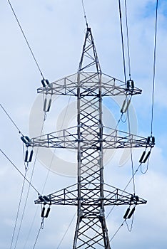 Electrical Power Lines under a blue sky. CHP