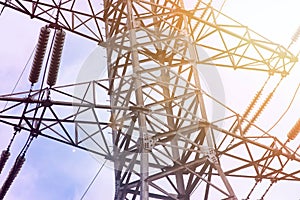 Electrical Power Lines under a blue sky. Tower