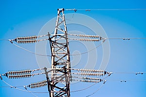 Electrical Power Lines under a blue sky. Tower