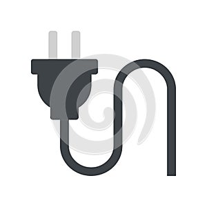 Simple dark gray electrical power plug and cord icon illustration isolated on white background