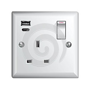 Electrical power socket with USB and USB type C