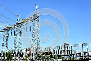 Electrical power station with blue sky.