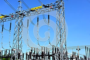 Electrical power station with blue sky.