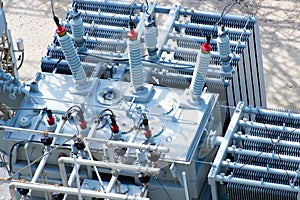 Electrical power substation, transformers, insulators