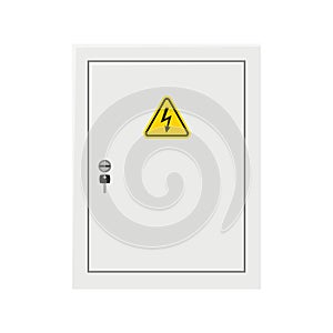 Electrical power switch panel with open and close door. Fuse box. Isolated vector illustration in flat style
