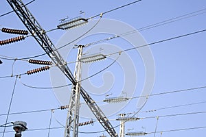 Electrical powerlines with men