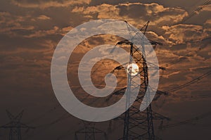 Electrical pylon and high voltage power lines near transformation station at Sunrise in Gurgaon