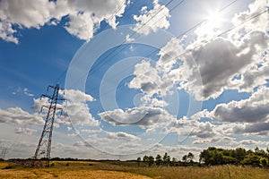 Electrical Pylon Power Lines and Traffic Queuing on a Motorway or Freeway