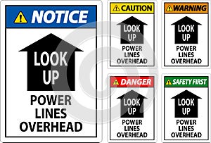 Electrical Safety Sign Caution Look Up, Power Lines Overhead