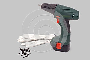 Electrical screwdriwer tool with gloves and screws