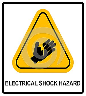 Electrical Shock Hazard symbol, vector illustration with warning sign in yellow triangle isolated on white.