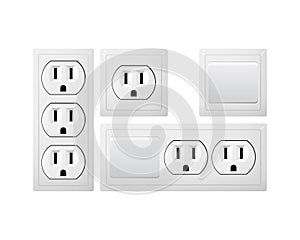 Electrical socket Type B with switch. Power plug. Receptacle from USA.