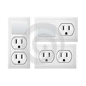 Electrical socket Type B with switch. Realistic receptacle from USA and Japan.