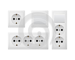 Electrical socket Type F with switch. Power plug. Realistic receptacle from Europe and Russia.