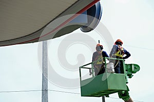 Electrical staff working on a cable car