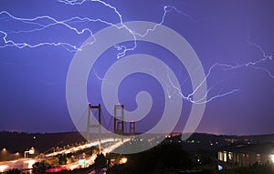 Electrical Storm Lightning Strikes Bolts Tacoma Narrows Bridge W