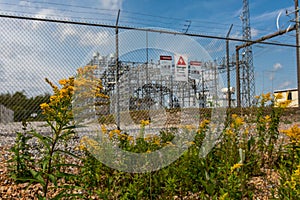 Electrical substation in low angle view