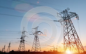 Electrical substation silhouette on the dramatic sunset background