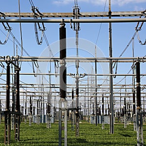 Electrical substation with transformers energy and electricity t photo