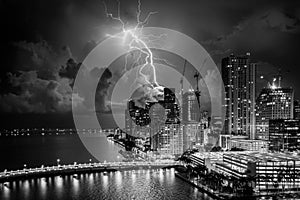Electrical summer Storm over Miami cityscape