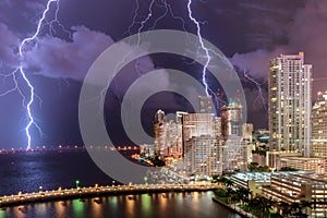 Electrical summer Storm over Miami cityscape