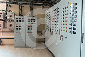 Electrical switch gear cabinets, control panels in factory