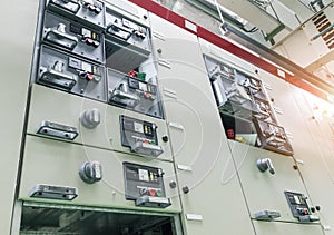 Electrical switch panel at substation of power plant.