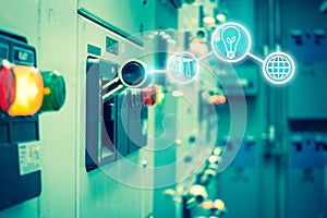 Electrical switchgear room,Industrial electrical switch panel on